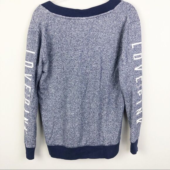 VICTORIA’S SECRET PINK | V-Neck Ringer Long Sweatshirt Blue Women’s Size Small - Picture 7 of 7